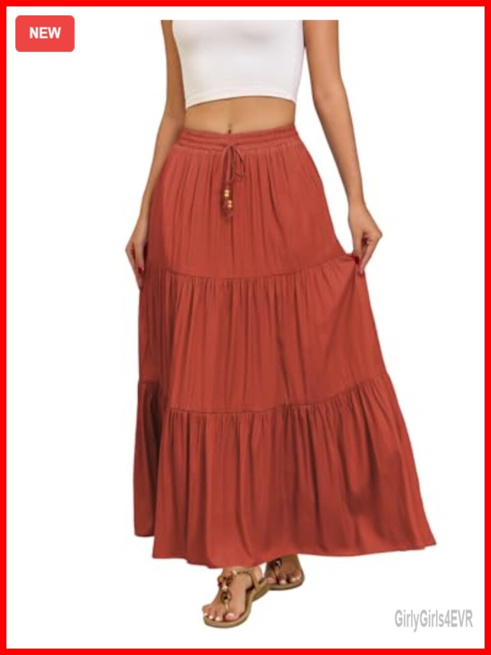 Womens Boho Flowy Maxi Skirt Elastic Waist Pleated A Line Beach Skirt